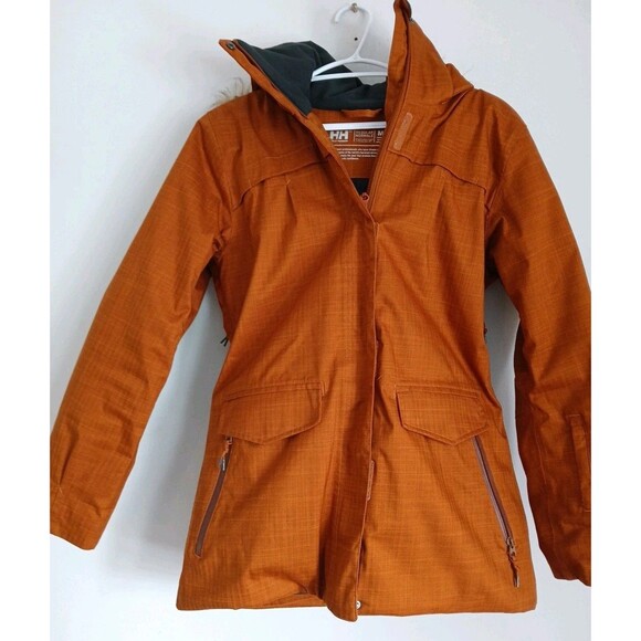 Helly Hanson Brown Tech Performance Parka/Detachable Fur Line Hood Womens M READ - Picture 1 of 16